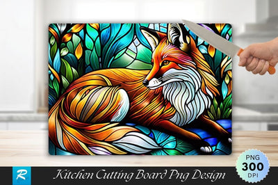 Fox Stained Glass Background Cutting Board Sublimation Regulrcrative 