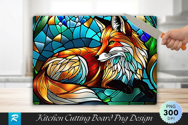 Fox Stained Glass Background Cutting Board Sublimation Regulrcrative 