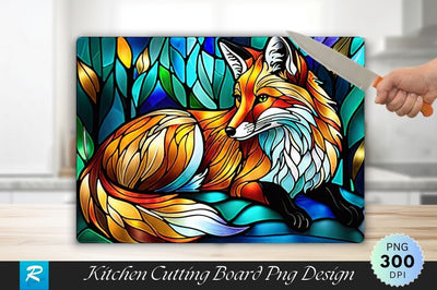 Fox Stained Glass Background Cutting Board Sublimation Regulrcrative 