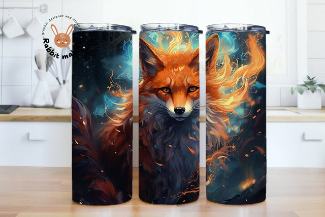 Fox & Starry Night Sky Design, Fox 20 oz Skinny Straight Tumbler Sublimation Design, colorful fox looking up at the sky with stars PNG Digital Download Sublimation Rabbitmakies 