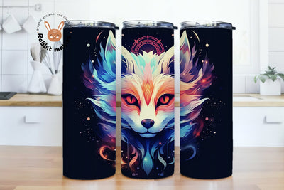 Fox & Starry Night Sky Design, Fox 20 oz Skinny Straight Tumbler Sublimation Design, colorful fox looking up at the sky with stars PNG Digital Download Sublimation Rabbitmakies 