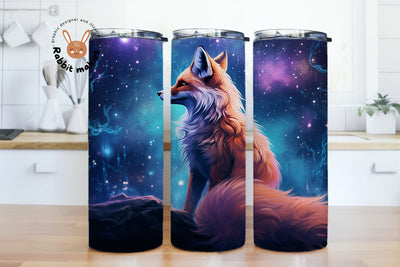 Fox & Starry Night Sky Design, Fox 20 oz Skinny Straight Tumbler Sublimation Design, colorful fox looking up at the sky with stars PNG Digital Download Sublimation Rabbitmakies 