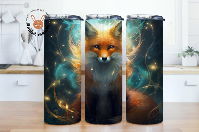 Fox & Starry Night Sky Design, Fox 20 oz Skinny Straight Tumbler Sublimation Design, colorful fox looking up at the sky with stars PNG Digital Download Sublimation Rabbitmakies 