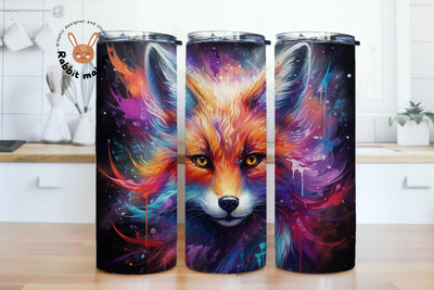 Fox & Starry Night Sky Design, Fox 20 oz Skinny Straight Tumbler Sublimation Design, colorful fox looking up at the sky with stars PNG Digital Download Sublimation Rabbitmakies 
