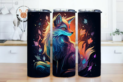 Fox & Starry Night Sky Design, Fox 20 oz Skinny Straight Tumbler Sublimation Design, colorful fox looking up at the sky with stars PNG Digital Download Sublimation Rabbitmakies 