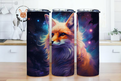 Fox & Starry Night Sky Design, Fox 20 oz Skinny Straight Tumbler Sublimation Design, colorful fox looking up at the sky with stars PNG Digital Download Sublimation Rabbitmakies 