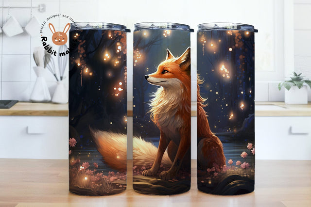 Fox & Starry Night Sky Design, Fox 20 oz Skinny Straight Tumbler Sublimation Design, colorful fox looking up at the sky with stars PNG Digital Download Sublimation Rabbitmakies 