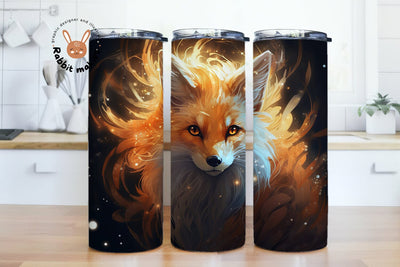 Fox & Starry Night Sky Design, Fox 20 oz Skinny Straight Tumbler Sublimation Design, colorful fox looking up at the sky with stars PNG Digital Download Sublimation Rabbitmakies 