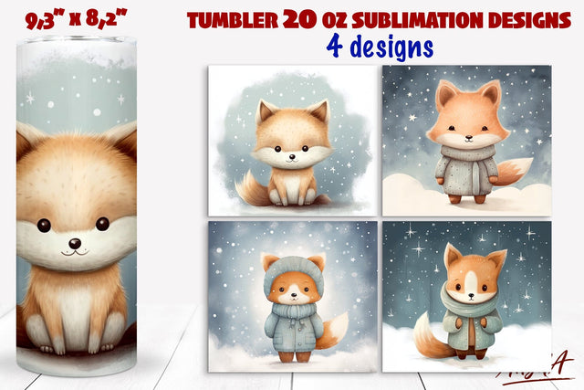 Fox tumbler wrap sublimation, Christmas animal images Sublimation Angelina Semenova 