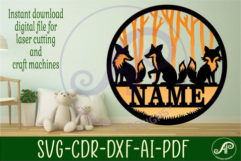Fox two layer name sign svg laser cut template SVG APInspireddesigns 