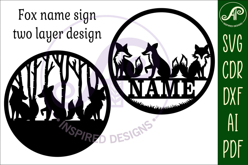 Fox two layer name sign svg laser cut template - So Fontsy