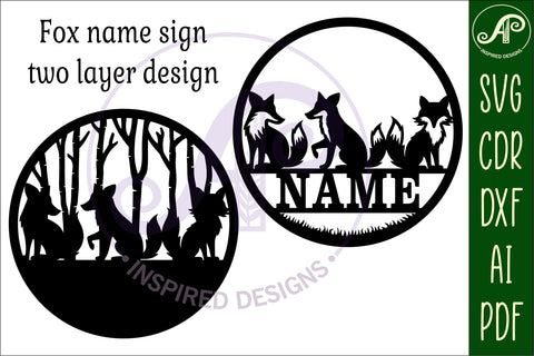 Fox two layer name sign svg laser cut template SVG APInspireddesigns 