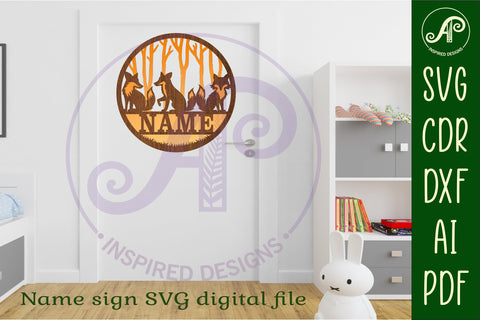 Fox two layer name sign svg laser cut template SVG APInspireddesigns 