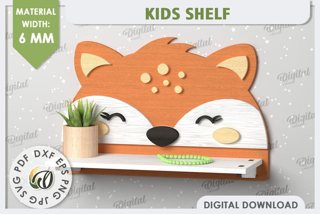 Fox Wall Shelf Laser Cut Design. Shelf for Kids Room SVG SVG Evgenyia Guschina 
