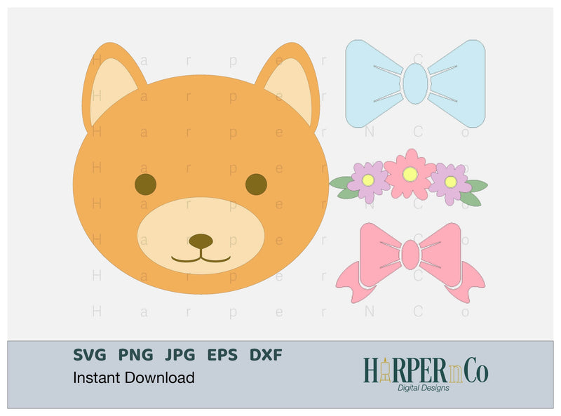 Fox with Bows and Flowers SVG PNG Cut EPS File SVG HarperNCo 