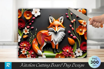Fox With Flowers Cutting Board Cutting Board Sublimation Regulrcrative 