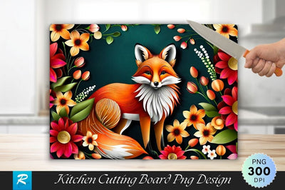 Fox With Flowers Cutting Board Cutting Board Sublimation Regulrcrative 