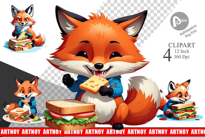 Fox with Sandwich Clipart Sublimation artnoy 