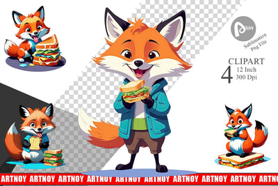 Fox with Sandwich Clipart Sublimation artnoy 