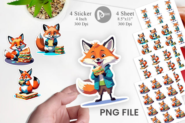 Fox with Sandwich Sticker Sublimation artnoy 