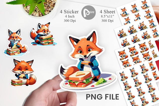 Fox with Sandwich Sticker Sublimation artnoy 