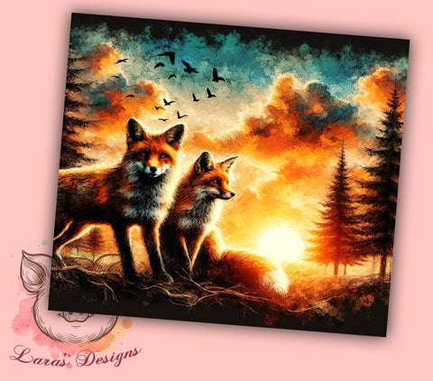 Foxes 20oz Tumbler Png, Straight & Tapered Tumbler Png, Woodland Forest Animals Tumbler Png, Digital Download PNG Sublimation Lara' s Designs 