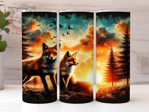 Foxes 20oz Tumbler Png, Straight & Tapered Tumbler Png, Woodland Forest Animals Tumbler Png, Digital Download PNG Sublimation Lara' s Designs 