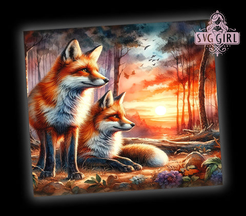 Foxes 20oz Tumbler Wrap Sublimation Design, Straight Tapered Tumbler Wrap, Woodland Forest Animals Tumbler Png, Instant Digital Download Sublimation SvggirlplusArt 