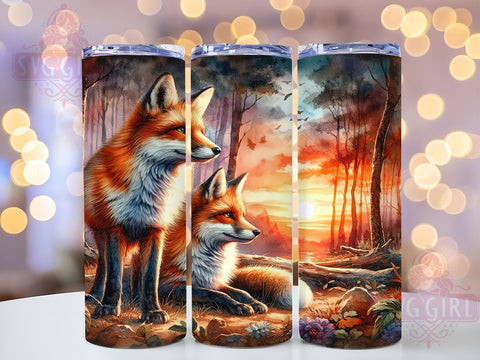 Foxes 20oz Tumbler Wrap Sublimation Design, Straight Tapered Tumbler Wrap, Woodland Forest Animals Tumbler Png, Instant Digital Download Sublimation SvggirlplusArt 