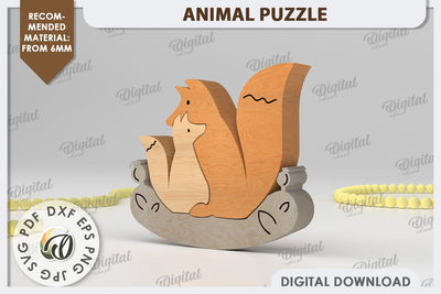 Foxes Puzzle Laser Cut. Animal Family Puzzle SVG Design SVG Evgenyia Guschina 