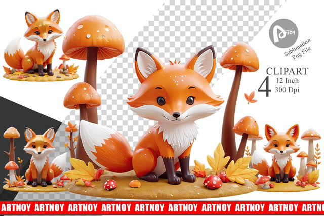 Foxy Autumn Clipart Sublimation artnoy 