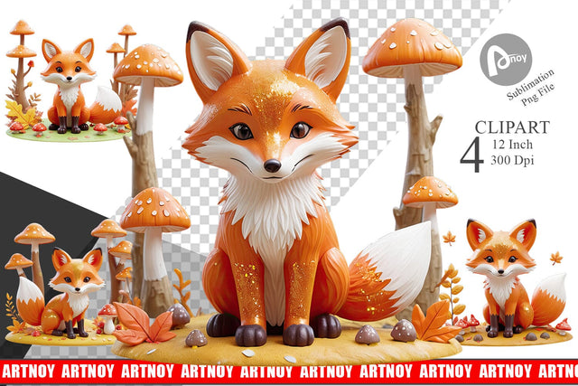 Foxy Autumn Clipart Sublimation artnoy 