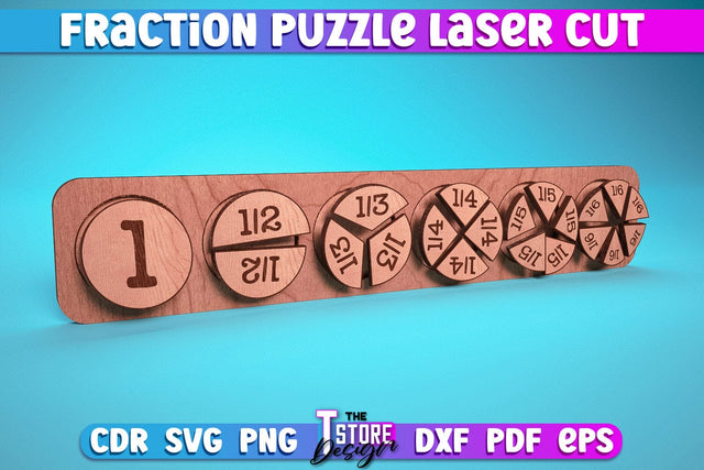 Fraction Puzzle Laser Cut | Puzzle Game Laser Cut Design | CNC Files SVG The T Store Design 