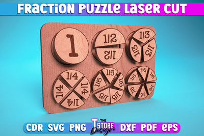 Fraction Puzzle Laser Cut | Puzzle Game Laser Cut Design | CNC Files SVG The T Store Design 