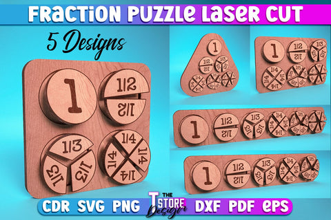 Fraction Puzzle Laser Cut | Puzzle Game Laser Cut Design | CNC Files SVG The T Store Design 