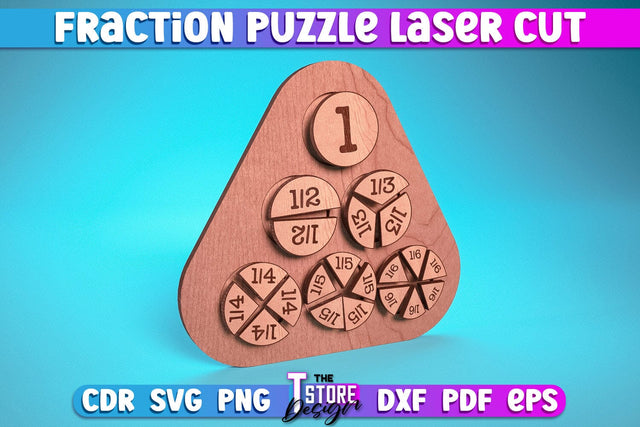 Fraction Puzzle Laser Cut | Puzzle Game Laser Cut Design | CNC Files SVG The T Store Design 
