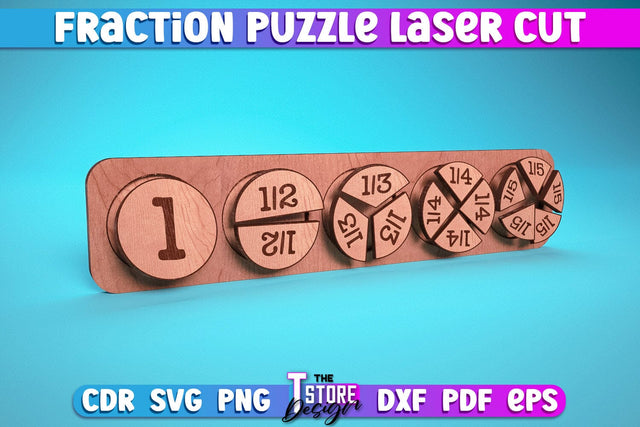 Fraction Puzzle Laser Cut | Puzzle Game Laser Cut Design | CNC Files SVG The T Store Design 