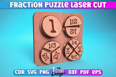 Fraction Puzzle Laser Cut | Puzzle Game Laser Cut Design | CNC Files SVG The T Store Design 