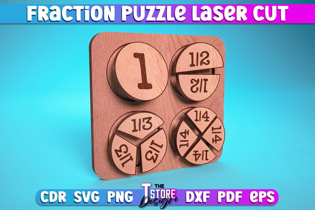 Fraction Puzzle Laser Cut | Puzzle Game Laser Cut Design | CNC Files SVG The T Store Design 