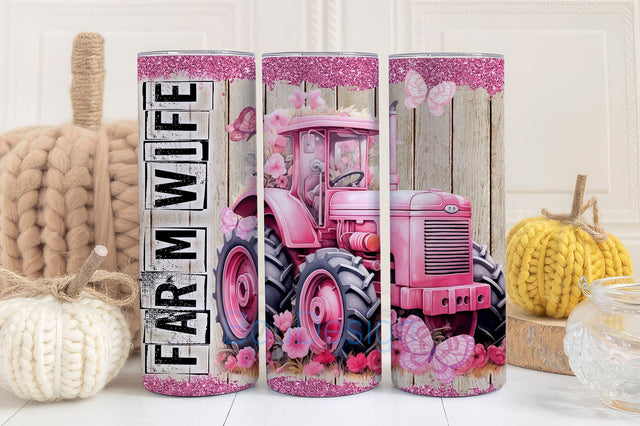 Fram Life Pink Tractor 20 oz Skinny Tumbler Sublimation Design Digital Download PNG Instant, FarmTumbler Sublimation BouDesign 