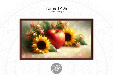Frame TV art, red apple and sunflowers Digital Pattern Artisan Craft SVG 