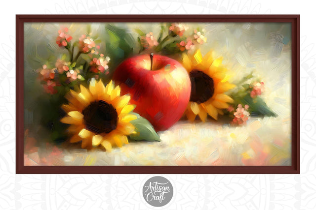Frame TV art, red apple and sunflowers Digital Pattern Artisan Craft SVG 