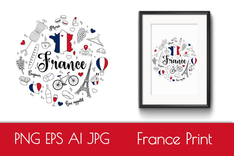 France Sublimation PNG | French National Symbols Print, Round Design for T-Shirts, Posters, Home Decor | Doodle Elements | Digital Download Sublimation AnnaViolet_store 