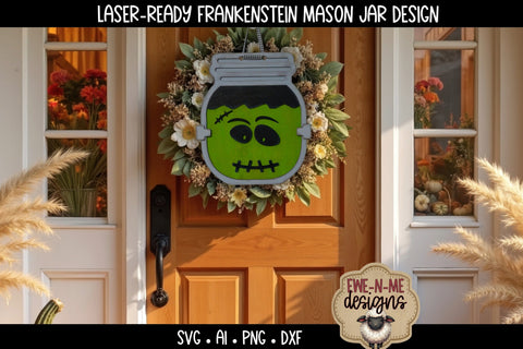 Frankenstein Halloween Door Hanger SVG | Laser Cut File SVG Ewe-N-Me Designs 