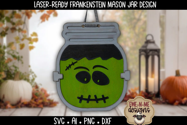 Frankenstein Halloween Door Hanger SVG | Laser Cut File SVG Ewe-N-Me Designs 