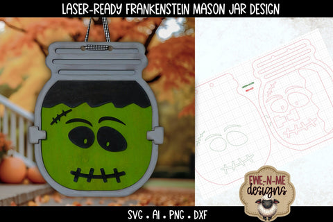 Frankenstein Halloween Door Hanger SVG | Laser Cut File SVG Ewe-N-Me Designs 