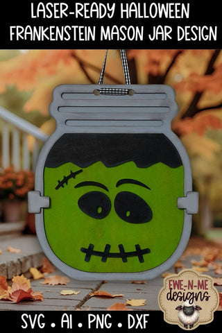Frankenstein Halloween Door Hanger SVG | Laser Cut File SVG Ewe-N-Me Designs 