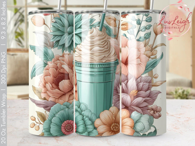 Frappe & Florals Tumbler wrap Sublimation PNG Sublimation Luvleigh Digitals 