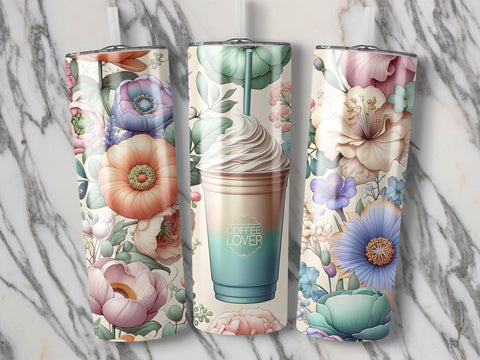 Frappe & Flowers Tumbler wrap Sublimation PNG Sublimation Luvleigh Digitals 
