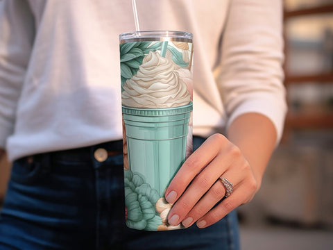 Frappe & Flowers Tumbler wrap Sublimation PNG Sublimation Luvleigh Digitals 